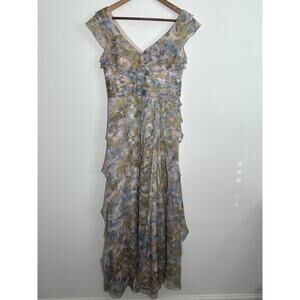 Adriana Papell Fitted Elegant Tiered Long Dress Soft Blue and Green Size 4P